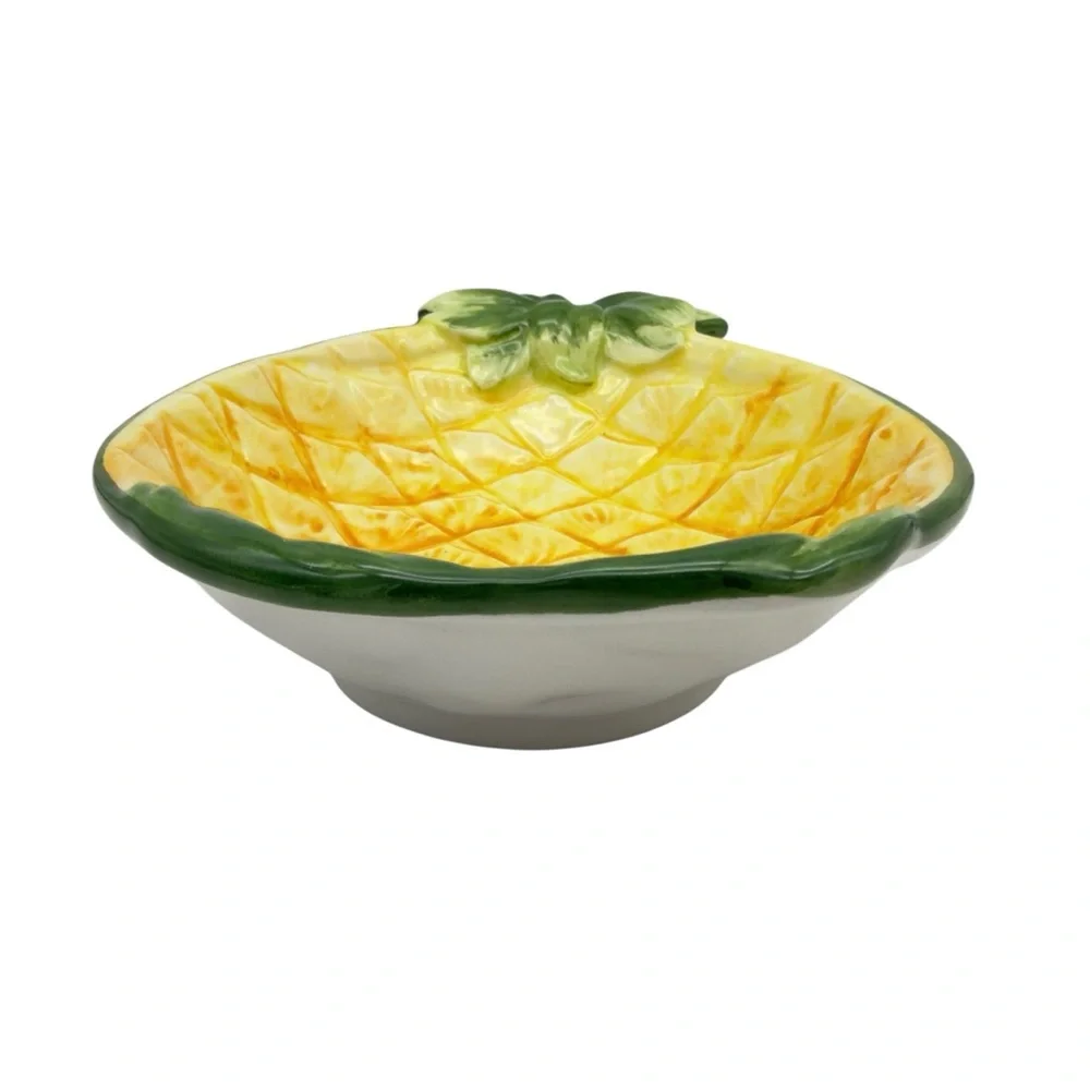 Italian Majolica Art Pottery Pineapple Bowl Dish Hand Painted Vintage MCM Italy